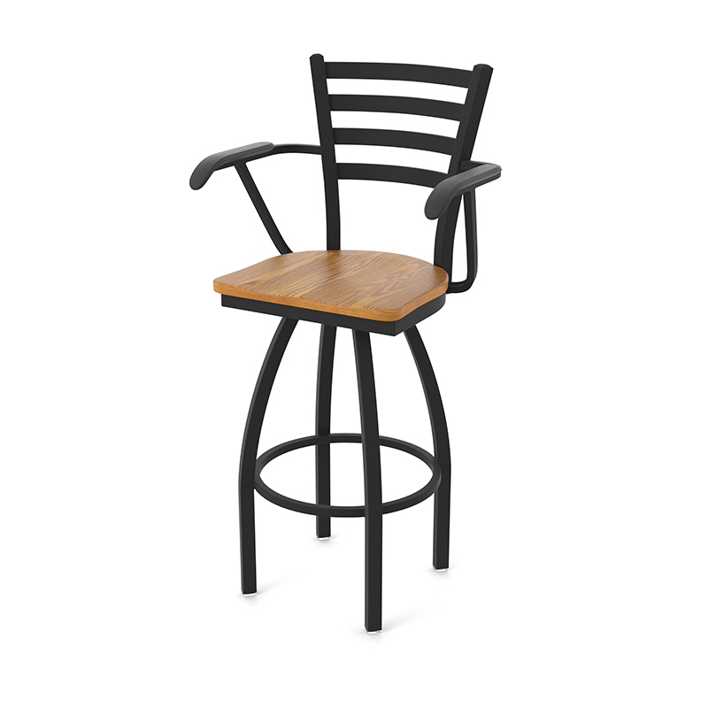415 Jackie 3 stool with arms black frame finish medium oak seat