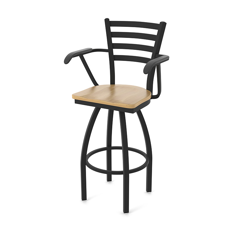 415 Jackie 3 stool with arms black frame finish natural maple seat