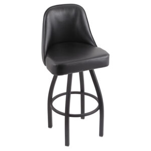840 Grizzly 1 Bar Stool pewter finish black vinyl bucket seat