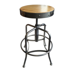 910 Industrial Bar Stool clear finish studded accent ring natural wood seat