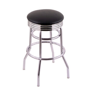C7C3 backless swivel Bar Stool retro double ring chrome frame ribbed accent ring