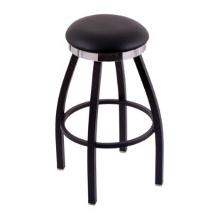 C8B2C backless swivel Bar Stool black frame chrome accent ring