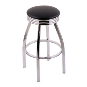 C8C3C backless swivel Bar Stool chrome base ribbed accent ring