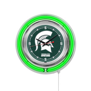 15 inch neon clock chrome case michigan state green neon