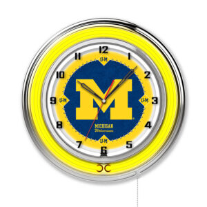 19 inch neon clock chrome case michigan logo yellow neon