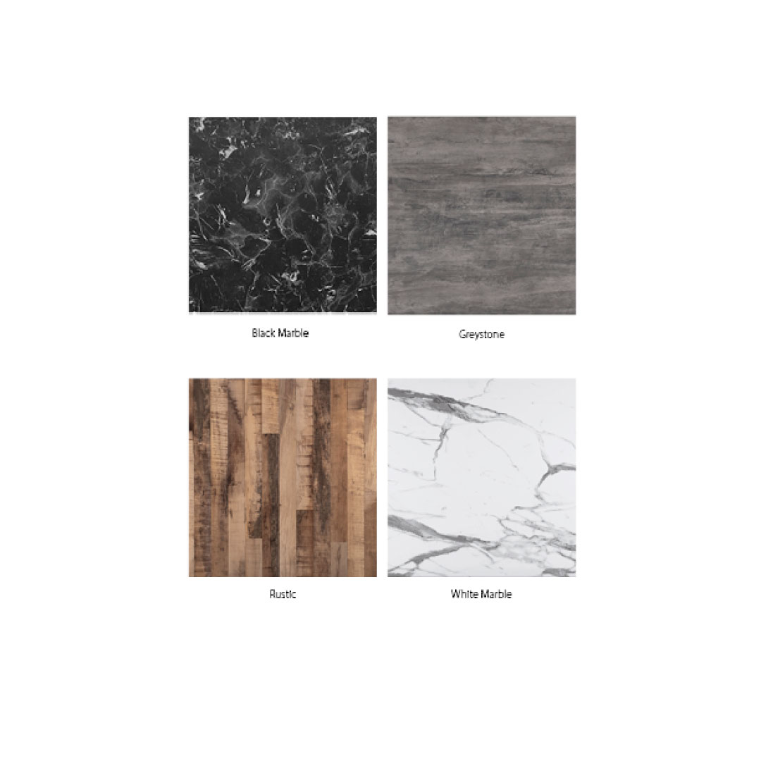 Euro Slim outdoor table top finishes black marble greystone rustic white marble