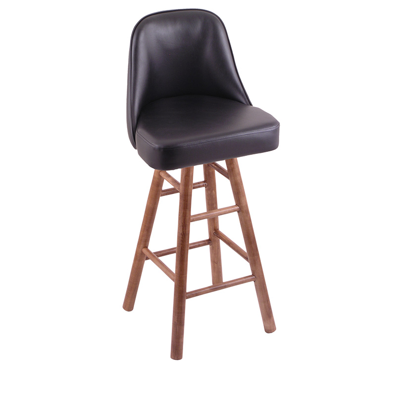 GZ Grizzly 2 swivel Bar Stool medium maple base smooth legs black vinyl bucket seat
