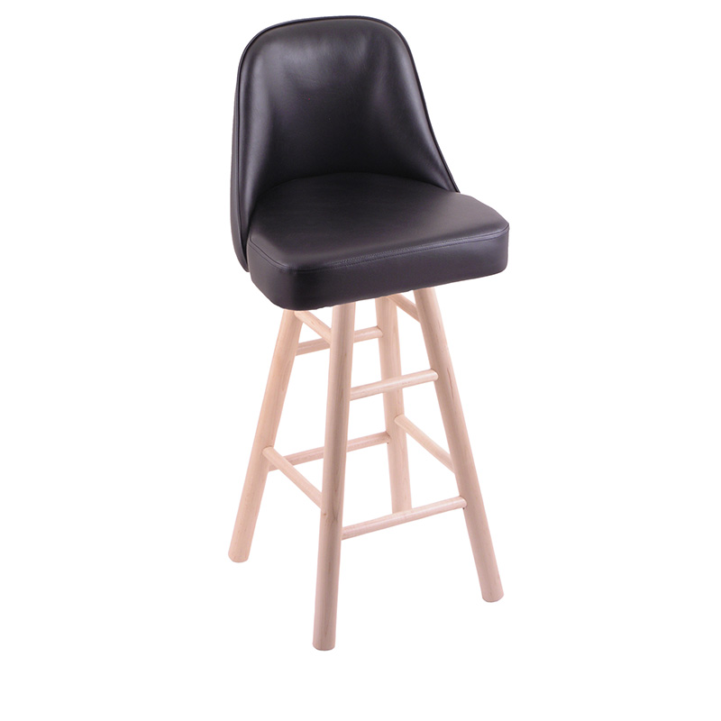 GZ Grizzly 2 swivel Bar Stool natural maple base smooth legs black vinyl bucket seat