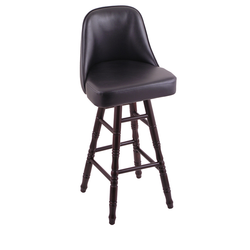GZ Grizzly 2 swivel Bar Stool dark cherry maple base turned legs black vinyl bucket seat