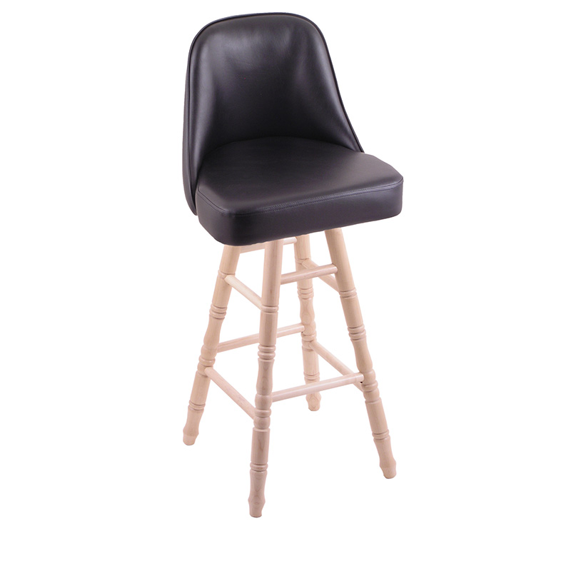 GZ Grizzly 2 swivel Bar Stool natural maple base turned legs black vinyl bucket seat