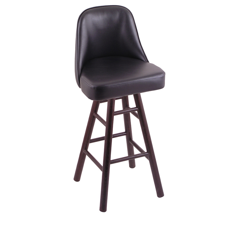 GZ Grizzly 2 swivel Bar Stool dark cherry oak base smooth legs black vinyl bucket seat