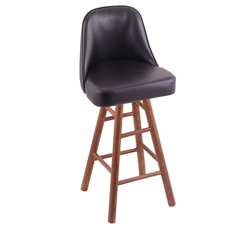 GZ Grizzly 2 swivel Bar Stool medium oak base smooth legs black vinyl bucket seat