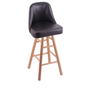 GZ Grizzly 2 swivel Bar Stool natural oak base smooth legs black vinyl bucket seat