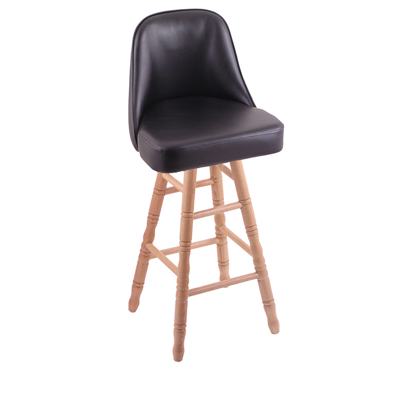 GZ Grizzly 2 swivel Bar Stool natural oak base turned legs black vinyl bucket seat