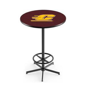 L216 table 5 point star black base with foot ring round top central michigan logo
