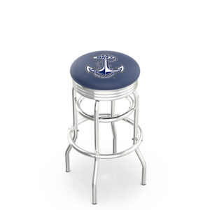 L7C3C backless Bar Stool double ring chrome ribbed accent ring US Naval Academy logo
