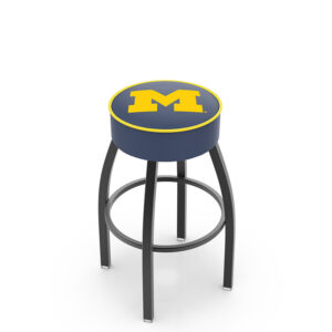 L8B1 backless Bar Stool black frame 4 inch seat Michigan logo navy vinly