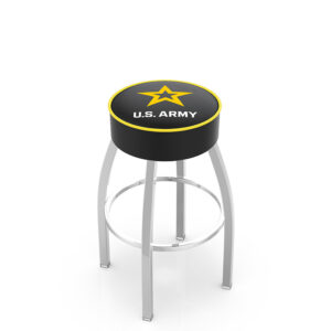 L8C1 chrome backless Bar Stool army logo 4 inch seat black vinyl