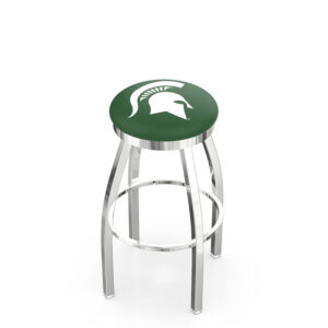 L8C2C chrome backless Bar Stool Michigan State on green vinyl
