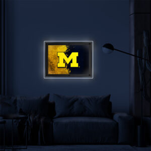 Acrylic LED Backlit Sign lifestyle scene at night michigan logo horizontal orientation