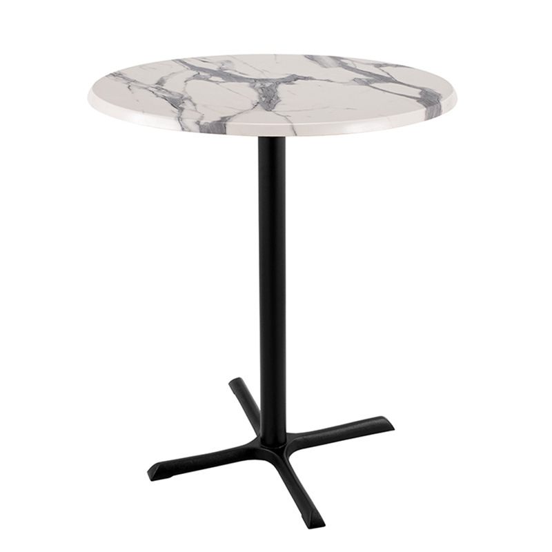 OD211 outdoor Table x style black Base round white marble enduro top