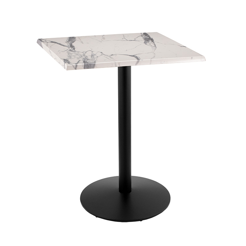 OD214 outdoor Table round black Base square enduro white marble top