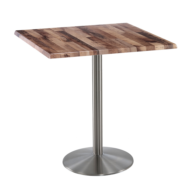 OD214 outdoor Table round stainless steel Base square enduro rustic top