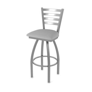 OD410 Jackie 2 Indoor Outdoor Swivel Ladder Back Counter or Bar Stool Stainless Steel Frame Finish Outdoor Rated Seat Breeze Vinyl in Sidewalk Front Angle View