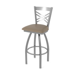 OD820 Catalina 2 Indoor Outdoor Swivel Counter or Bar Stool Stainless Steel Frame Finish Outdoor Rated Seat Breeze Vinyl in Farro Front Angle View