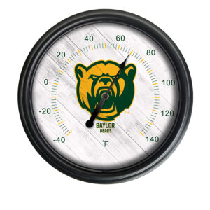 Indoor Outdoor round LED Thermometer black case Baylor Logo