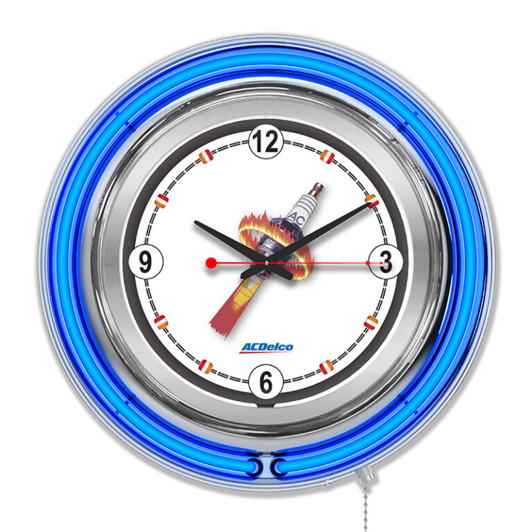 custom promotional 15 inch neon clock chrome case ac delco logo blue neon