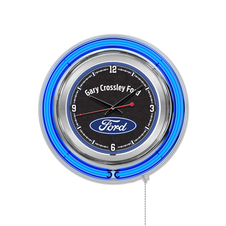 custom promotional 15 inch neon clock chrome case ford logo blue neon