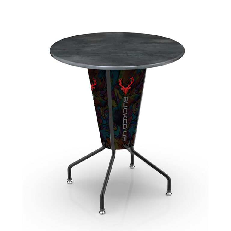 L218 logo LED indoor outdoor table custom Bucked Up logo panels round enduro greystone top
