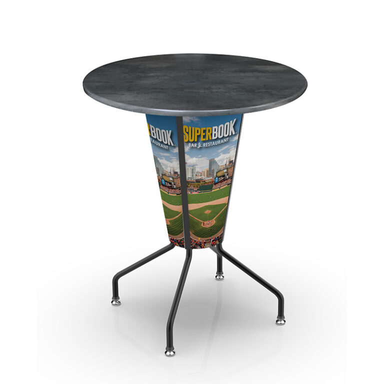 L218 logo LED indoor outdoor table custom superbook logo panels round enduro greystone top
