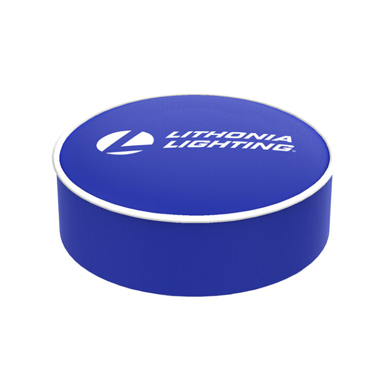 Promotional custom replacement seat cover Lithonia Lighting blue with white bead