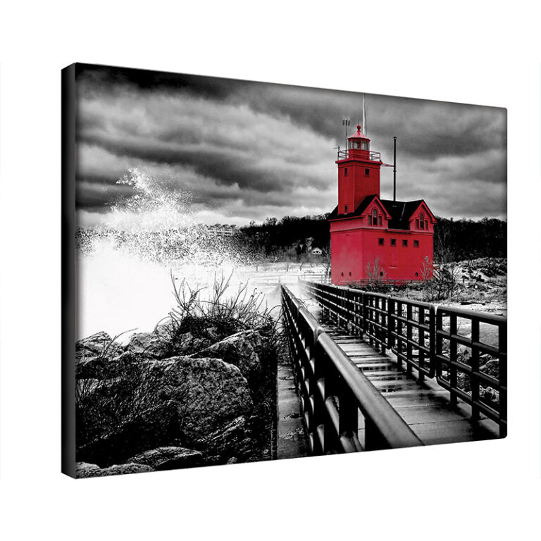 custom big red holland michigan lighthouse black white and red canvas horizontal orientation