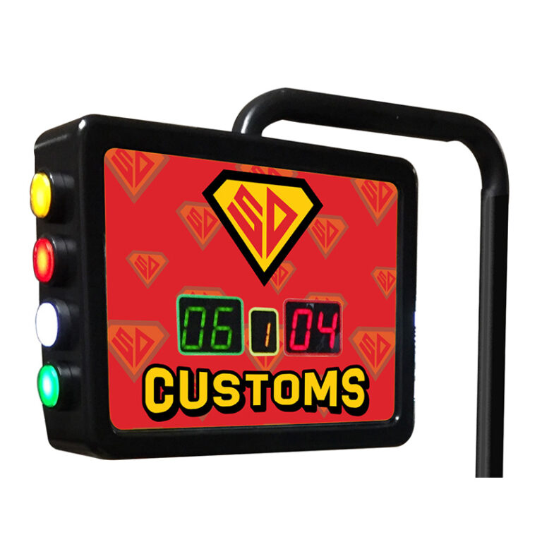 custom promotional shuffleboard electronic scoring unit SD Customs logo