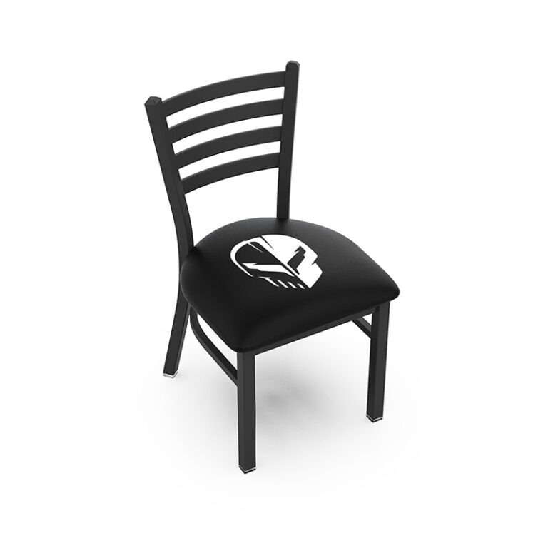 custom promotional L004 Jackie 1 chair ladder back black frame corvette jake logo black seat