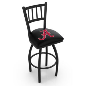 L018 Logo Contessa 2 Counter Bar Stool Jailhouse Style Back Black Wrinkle Frame Finish Alabama A Logo on Black Vinyl Seat