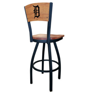 L038 Logo Voltaire 2 Counter Bar Stool Black Wrinkle Finish Medium Maple Wood Seat Medium Maple Back Detroit Tigers MLB Engraved Logo Full Stool View