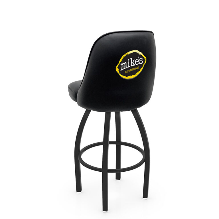 custom promotional L048 bucket stool black vinyl mikes hard lemonade logo seat back black base