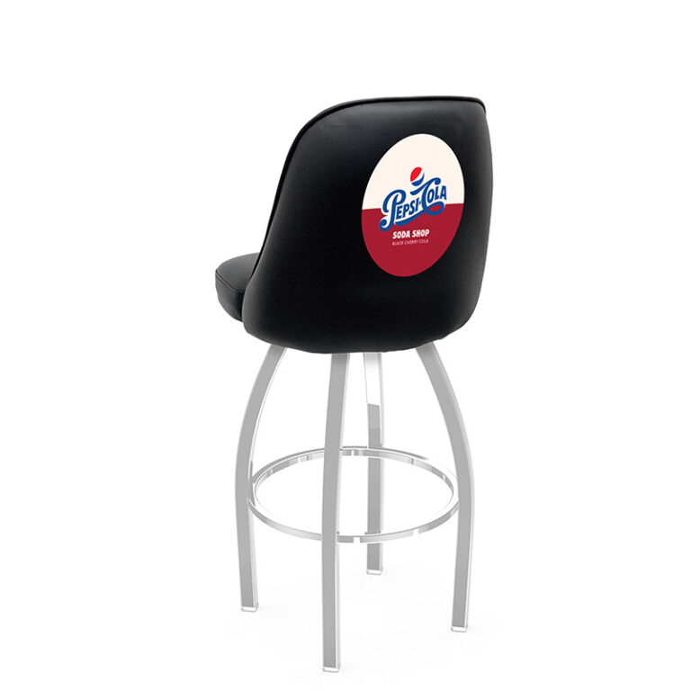 custom promotional L048 bucket stool black vinyl pepsi soda shop logo seat back chrome base