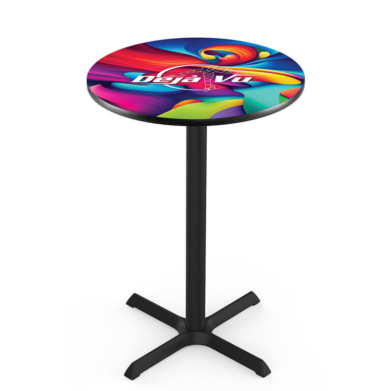 custom promotional L211 x style black base deja vu logo on colorful abstract round top