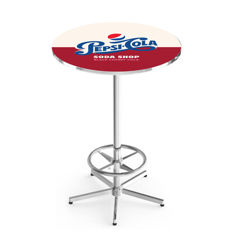 custom promotional L216 star style chrome base with foot ring pepsi soda shop logo round top