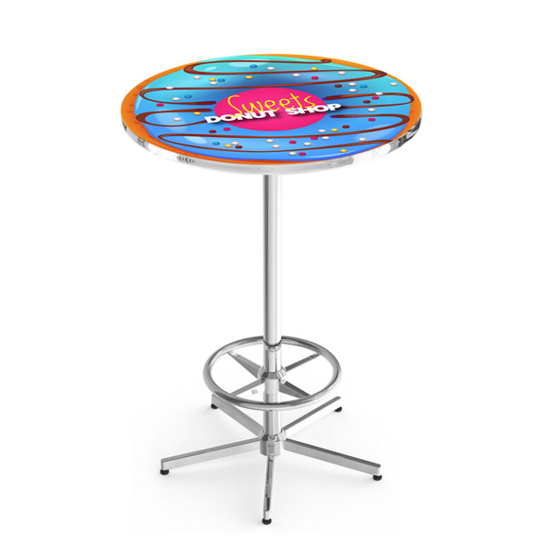 custom promotional L216 star style chrome base with foot ring sweets donut shop logo round top