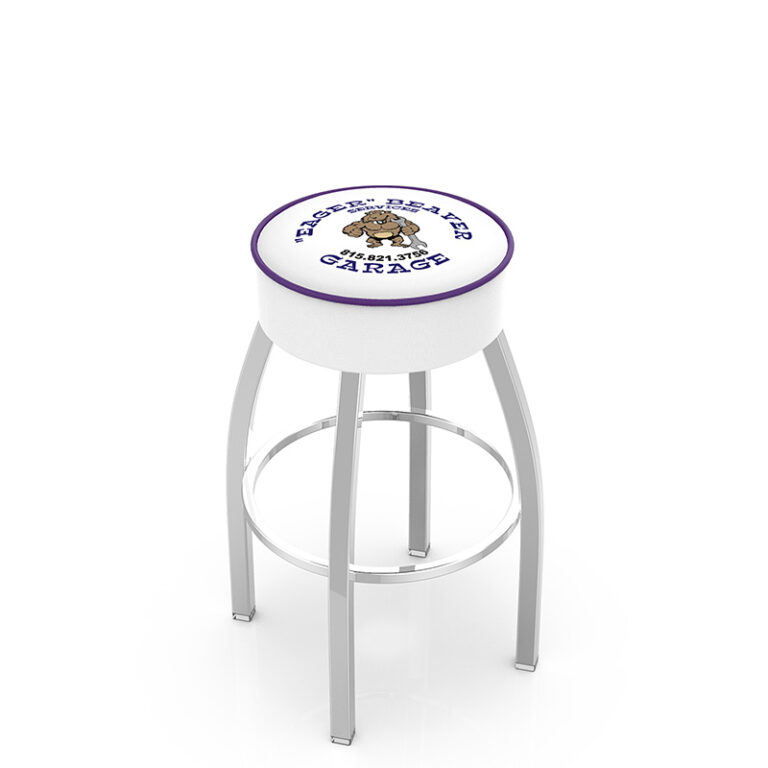 Promotional custom logo L8C1 eager beaver logo white seat top white side band blue bead chrome frame