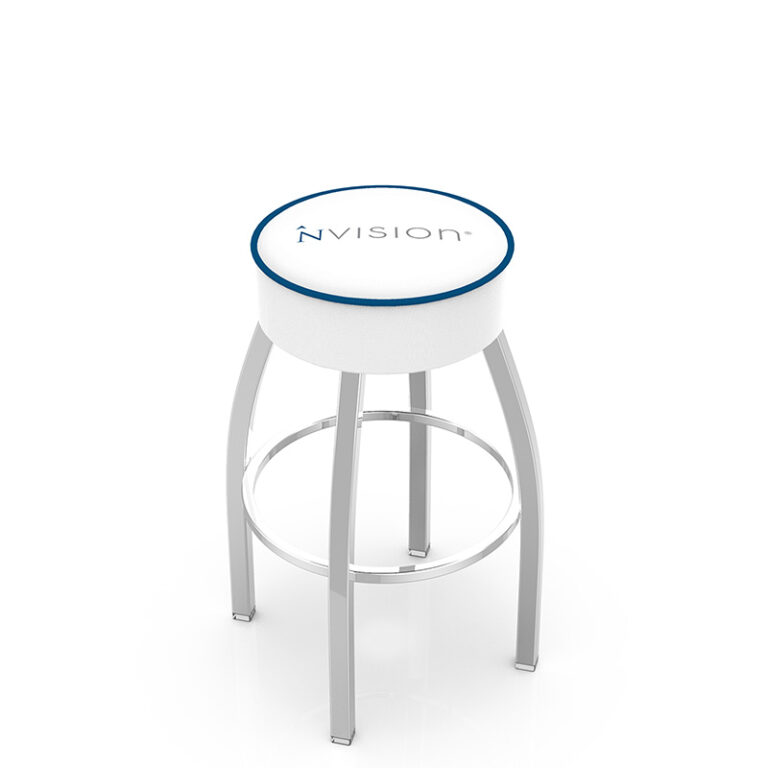 Promotional custom logo L8C1 nvision logo white seat top white side band blue bead chrome frame