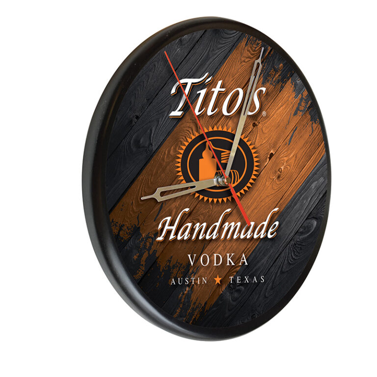 Custom promotional digitally printed wood clock titos vodka