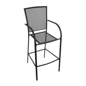 OD470 Willow Outdoor Bar Stool Black Wrinkle Finish Mesh Back and Seat with Arms Front Angle Right View
