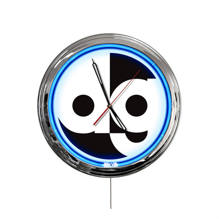 custom promotional multi color LED clock chrome case blue light DG Galen Graphics